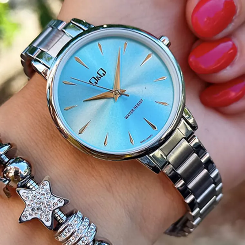 Q&Q  Light Blue 32mm Dial Silver-tone Ladies Watch- Q56A-002PY